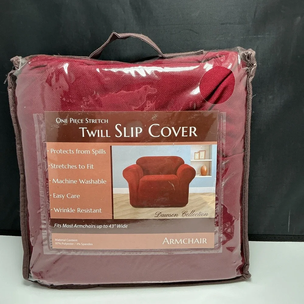 New Dawson Collection Burgundy Stretch Twill Armchair Slipcover Fits to 43